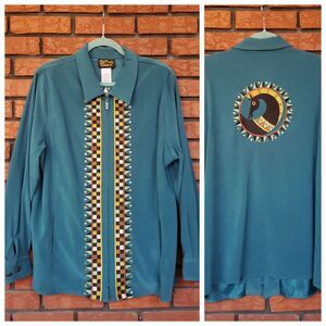 Bob Mackie Jacket XL Full Zip Embroidered Horse Teal Green Equestrian Western